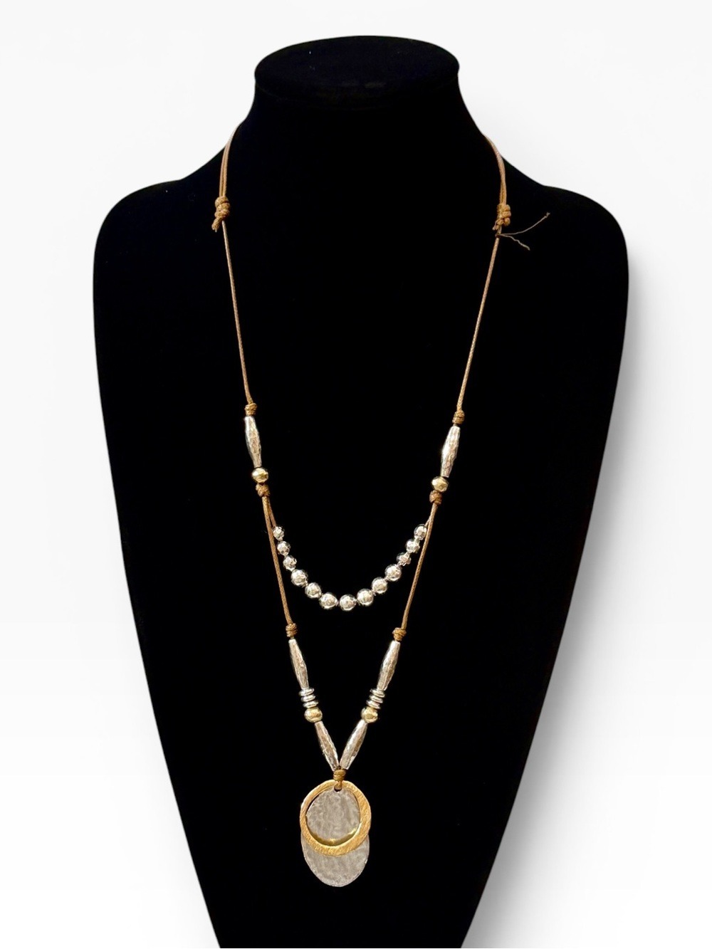 CHICO’S Artisan Mixed Metal Leather Corded Pendant Necklace | NEW
